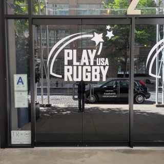 Custom Split Door Window Decal Installation @tribecarooftopand360 for @teamamhc and @playrugbyusa  Thank You all for having us!